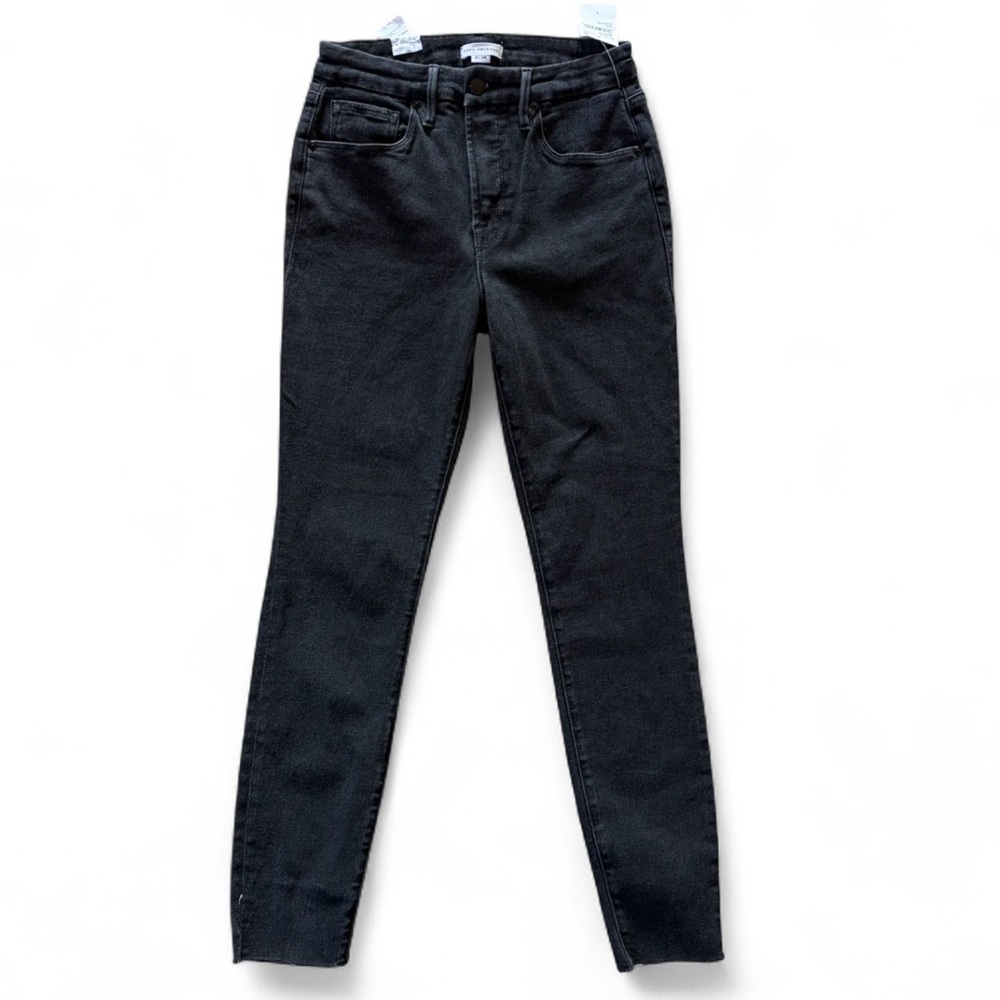 Good American Good Legs Raw Hem High Rise Black Denim Skinny Jeans‎ 6 28 NWT - Picture 2 of 16